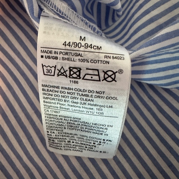 Banana Republic one shoulder 100% cotton puff sleeve SZ M white blue striped top - Picture 4 of 4